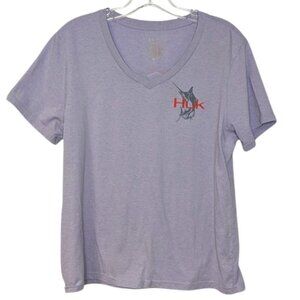 Huk Fishing Graphic T-shirt Purple V-Neck Short Sleeve SZ L